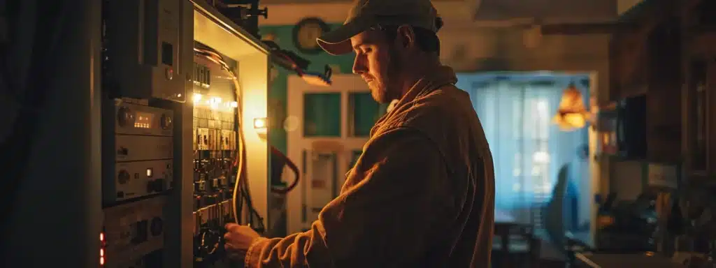 Top Lancaster, Ohio Electrician for Home Repairs 3 a skilled electrician carefully inspecting a circuit breaker panel in a well-lit lancaster ohio home.